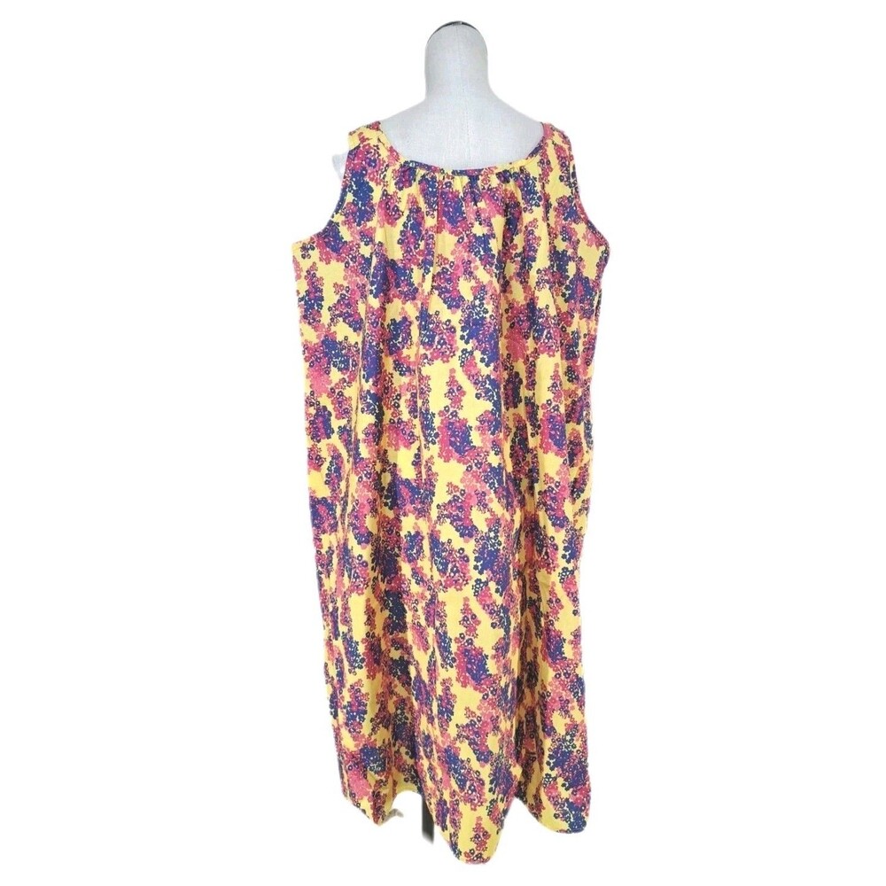 A. Richards VTG Aughts Y2K Midi Sun Dress Yellow Floral Wooden Button Women's 1X - Picture 6 of 8